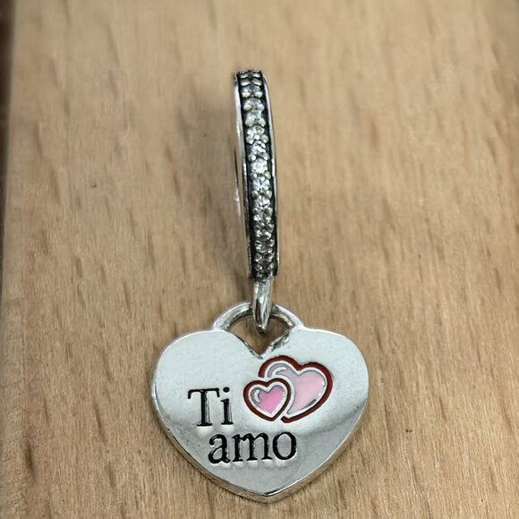 Pandora Ti amo I Love You Heart Charm, S925 Silver Bracelets - Picture 1 of 4